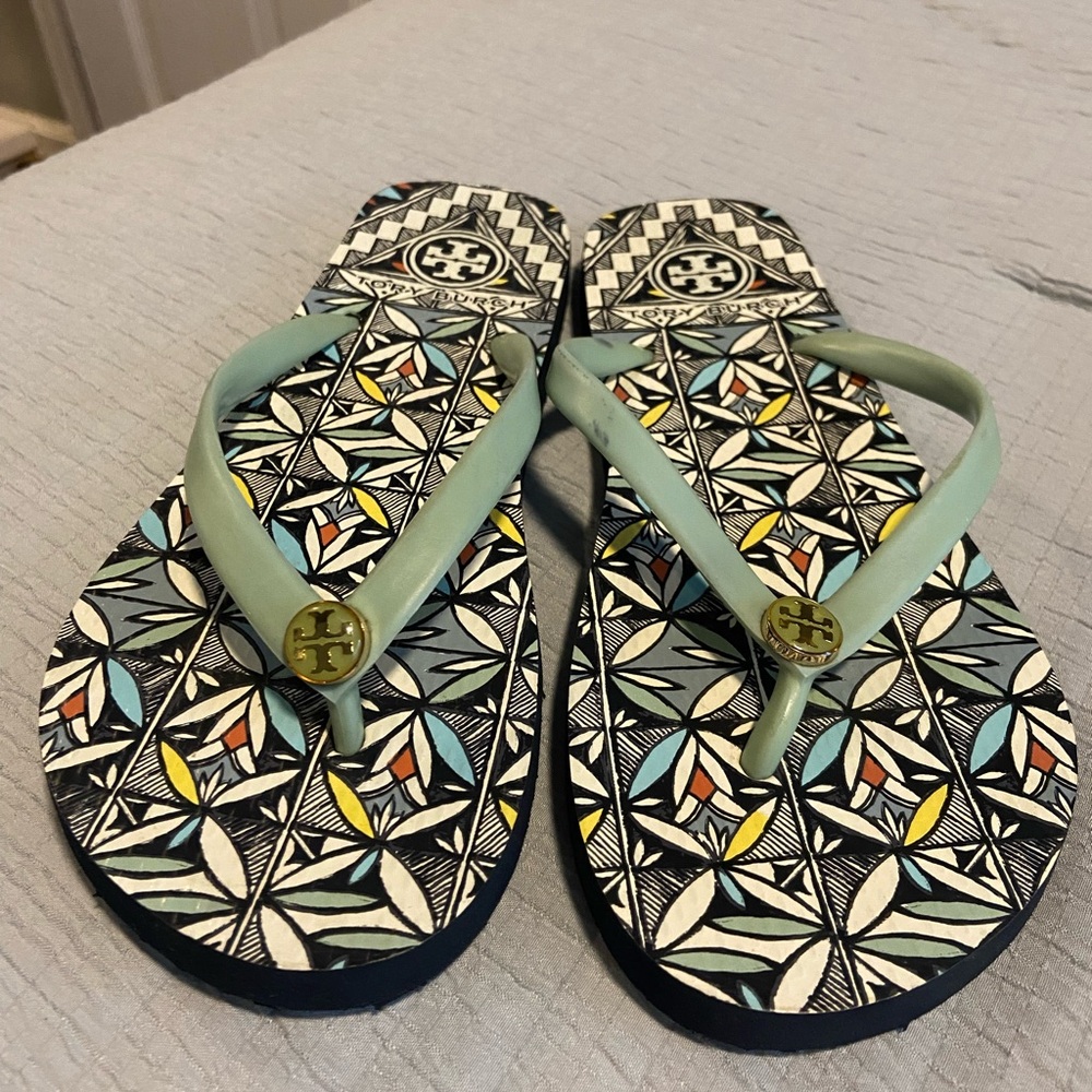 Tory Burch Geometric Sandals - Mint and Multicolor
